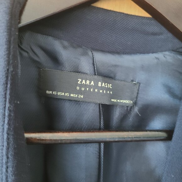 Zara Basic Outerwear Navy Blue Wool Longline Double Breasted Blazer Coat Size XS - Picture 11 of 15